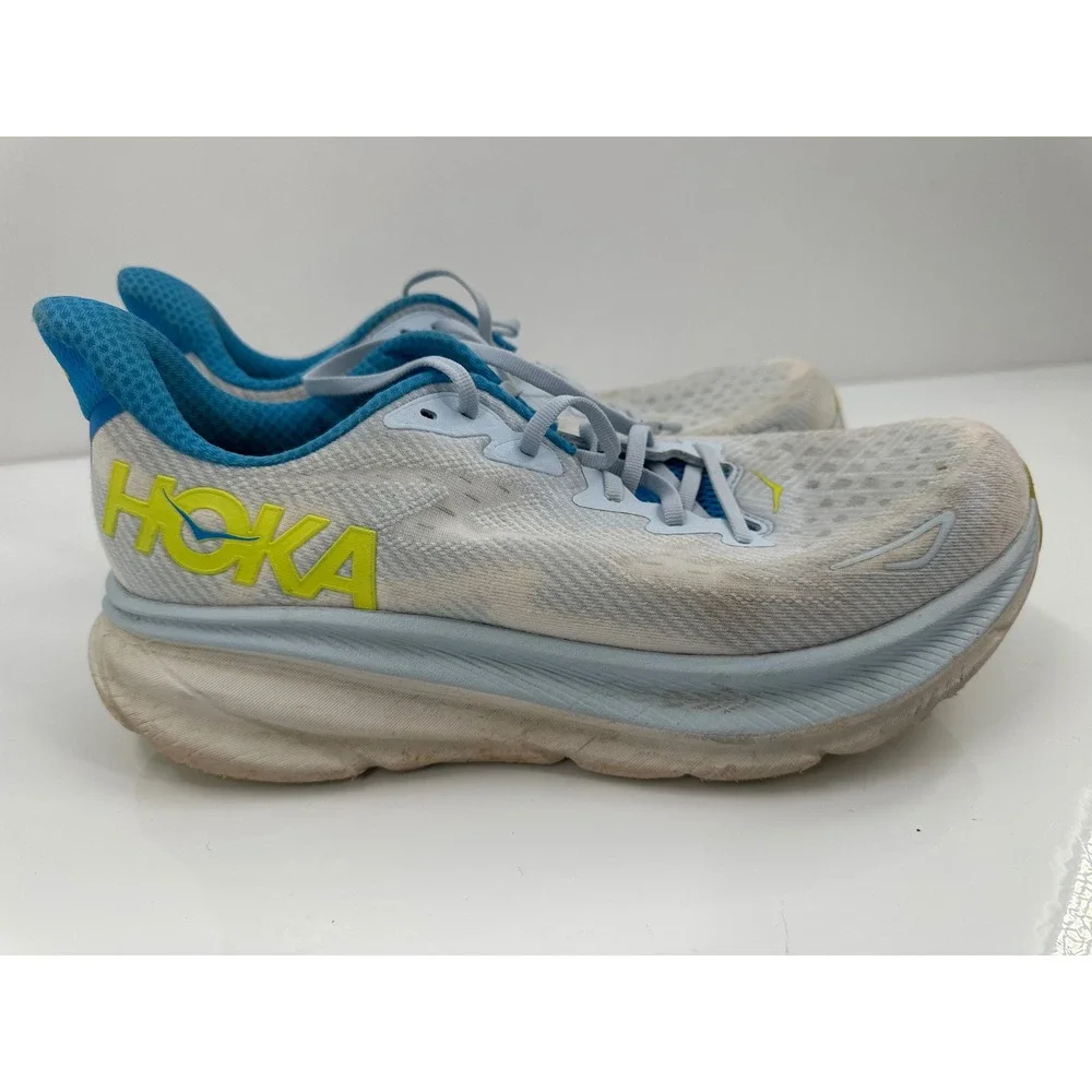 Hoka One One Clifton 9 Wide Mens 11 2E Blue White‎ Running Shoes 1132210 IWEP